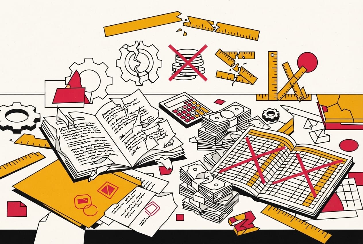 Illustration plate : Rapport, Dossier, Billets de banque, Registre, Calculatrice